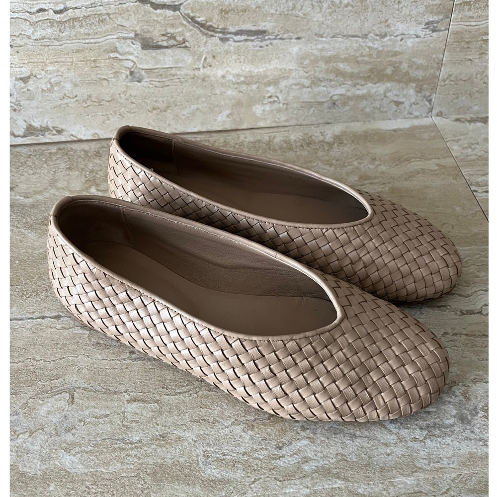 Woven Leather Ballet Flats in Nude